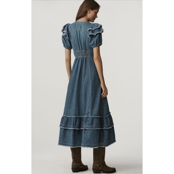 Anthropologie Pilcro Midi Shirt Dress Ruffled Cotton Retro Preppy Size XS NWT - Picture 5 of 15